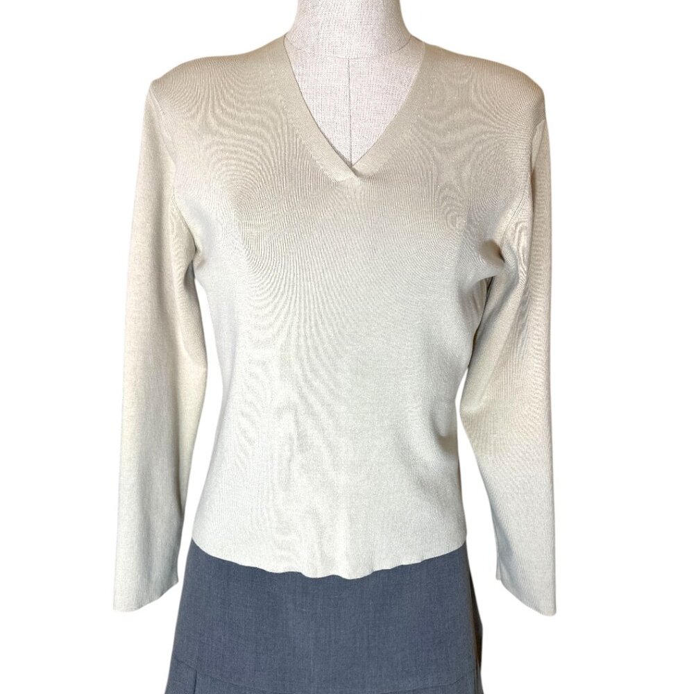 Vtg Valerie Separates 78% Silk Blend Long Sleeve Vee Neck Knit Cream Top Size M